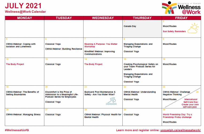 July 2021 Wellness Calendar WellnessWork